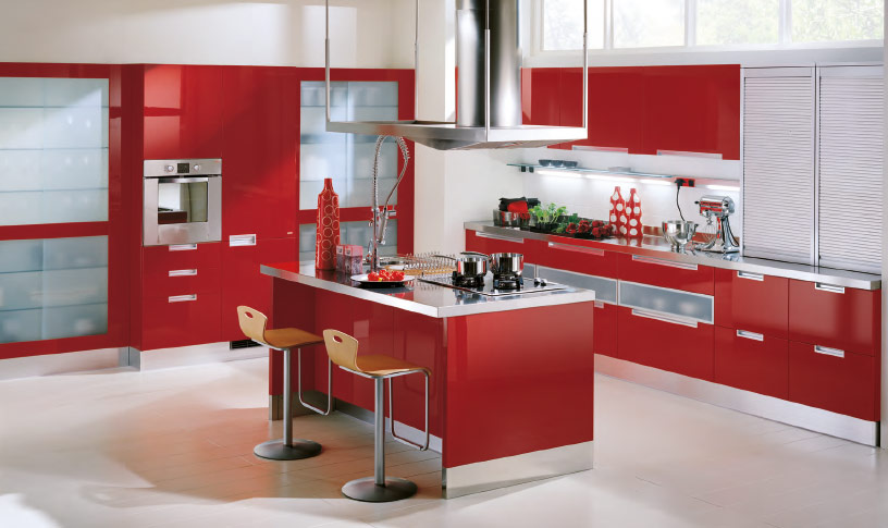 Charming Red Modular Kitchen Design