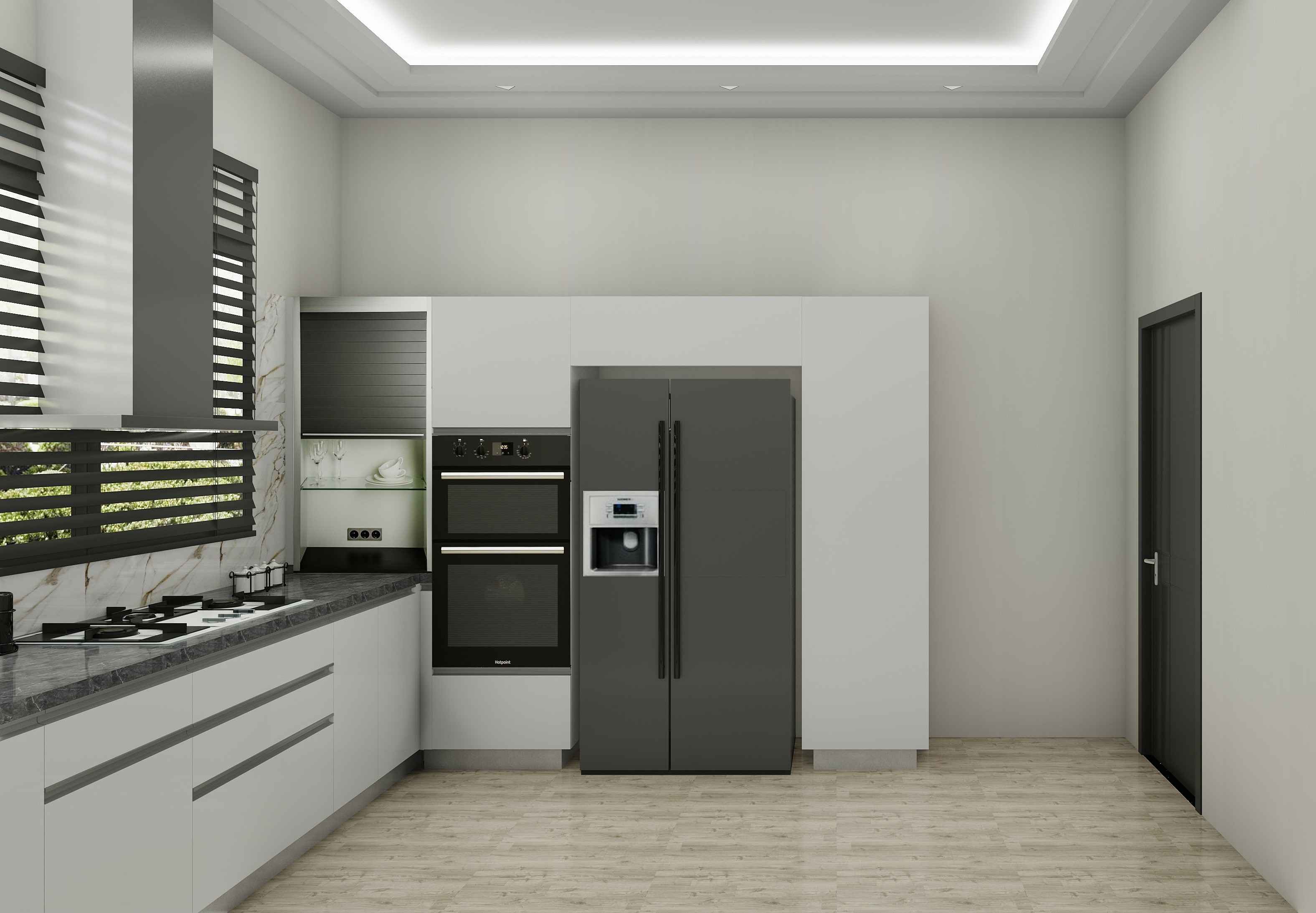 White Grey Brown Touch L Shaped Modular Kitchen Design